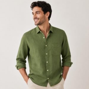 Verdant Classic Linen Shirt – Olive Green